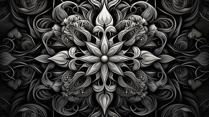 Abstract floral pattern in black and white colors - obrazy, fototapety, plakaty