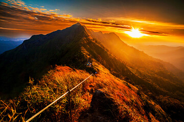 Thai National Park Sunset on the mountains Tat Mok National Park  travel, hiking, camping in...