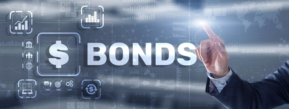 Businessman clicks a bonds virtual screen. Bond Finance Banking Technology concept. Trade Market Network