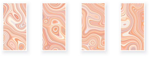 Holographic peach fuzz abstract poster design with optical interference and liquid effect . Illusion of movement for banner, flier, invitation card.