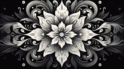 Abstract floral pattern in black and white colors. Gothic aesthetic