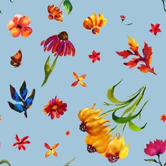 Seamless watercolor draw flowers background
