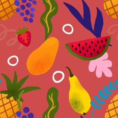 Seamless 2D fruit illustration background