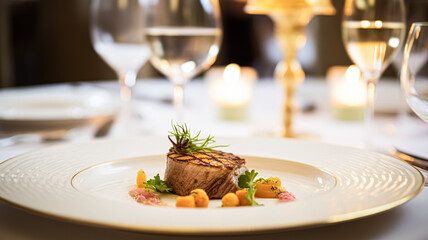 Exquisite main course meal at a luxury restaurant, wedding food catering and English cuisine - obrazy, fototapety, plakaty