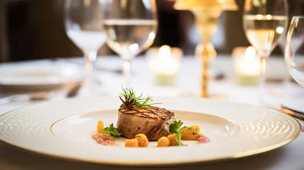Foto op Plexiglas Exquisite main course meal at a luxury restaurant, wedding food catering and English cuisine © Anneleven