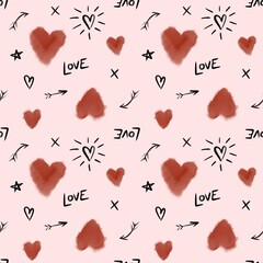Seamless valentine love heart texture background. 2d illustration 