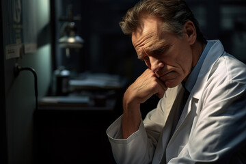 An adult male doctor feeling tired. 