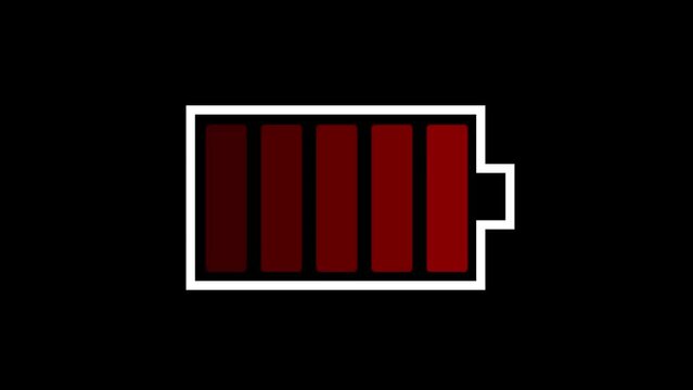 Red color battery charge level icon. Battery icon vector for web and mobile app. Discharged and fully charged battery
