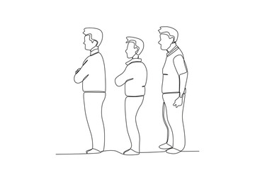 Single continuous line drawing of A group of people are waiting in line. outdoor crowd concept, vector illustration of male and female crowd
