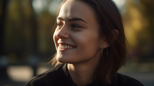 3o Years beautiful woman sitting in the park smiling 