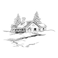 Winter Landscape With House And Trees