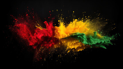 Abstract colored poweder exposure. Black History Month color background with copy space