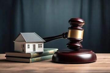 Gavel justice hammer and house model. Home buying or selling of bidding (AI Generator)