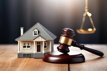 Gavel justice hammer and house model. Home buying or selling of bidding (AI Generator)