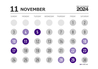 葬儀関係に必須の2024年11月の友引カレンダー 日曜始まり