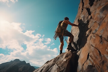 Rock Climber Scaling Daunting Cliffs