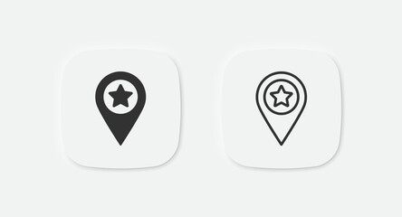 Star pin icon. Favorite place symbol. Location geo point signs. Information pointer symbols. Best position icons. Vector isolated sign.