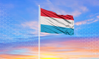 Luxembourg flag waving in the wind against white cloudy blue sky   Diplomacy concept, international relations