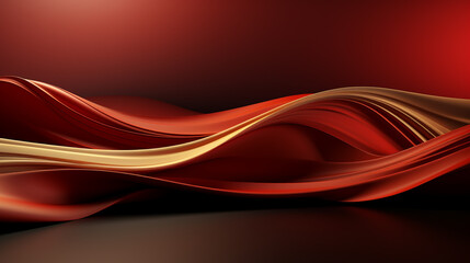 Fototapeta premium Abstract shiny color red wave design element on dark background. Science or technology design