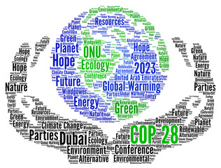 COP 28 in Dubai United Arab Emirates world cloud	