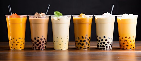 Most people s favorite a wide variety of different milk teas so you can get all the wonderful milk tea display at once. Website header. Creative Banner. Copyspace image - obrazy, fototapety, plakaty