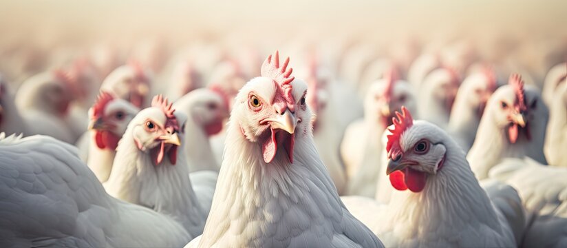 group of white free range chicken broilers. Website header. Creative Banner. Copyspace image