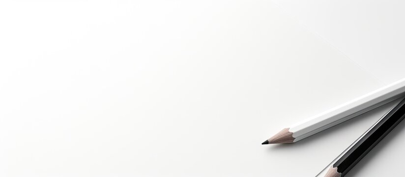 Pencil draws a black line on white paper close up. Website header. Creative Banner. Copyspace image