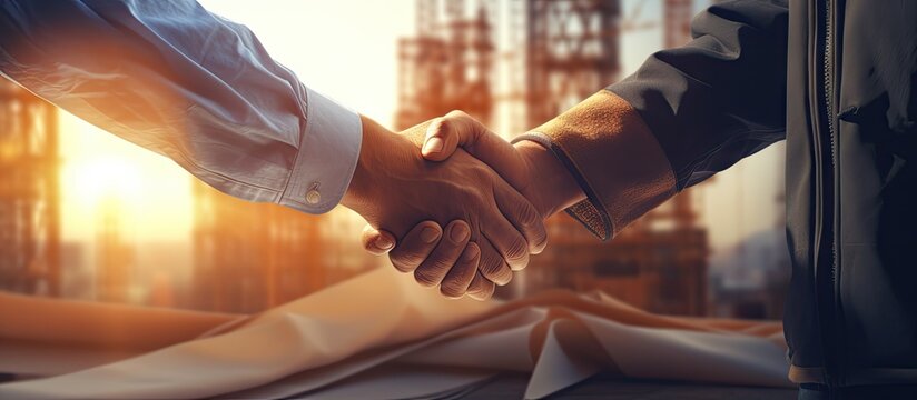 Proud to have a reliable partner like you Shot of two builders shaking hands at a construction site. Website header. Creative Banner. Copyspace image