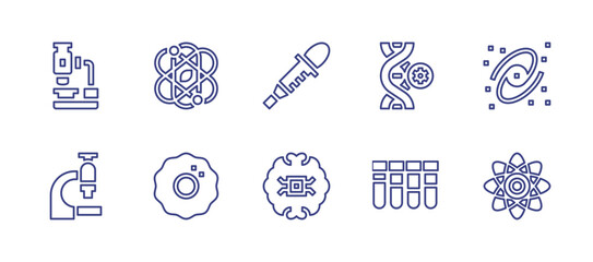 Science line icon set. Editable stroke. Vector illustration. Containing science, cell, dna, galaxy, atom, test tube, pipette, ai, microscope.