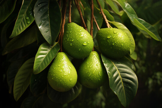 Avocado-Vielfalt - Ein erfrischendes Bild von Avocados, Avocadozweigen und dem gesunden, gr&uuml;nen Superfood, das Vielfalt und Frische verk&ouml;rpert