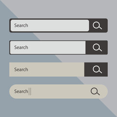 Various search bar templates. For Internet browser engine with search box, address bar and text field. UI design, website interface element with web icons and push button. Vector illustration