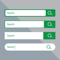 Various search bar templates. For Internet browser engine with search box, address bar and text field. UI design, website interface element with web icons and push button. Vector illustration
