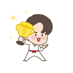 트로피를 들고있는 태권도 소년 캐릭터