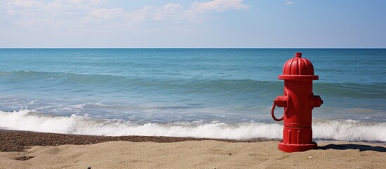 Fire hydrant near the Lake Michigan shoreline in Kenosha Wisconsin. Website header. Creative Banner. Copyspace image