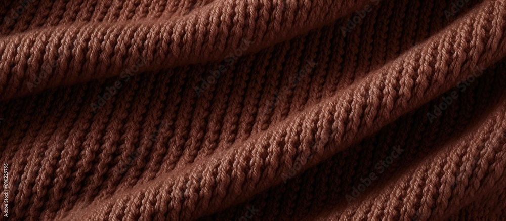 Poster macro shot of brown woolen knitted fabric texture. website header. creative banner. copyspace image
