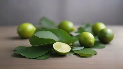 Lime leaves are placed on the table 