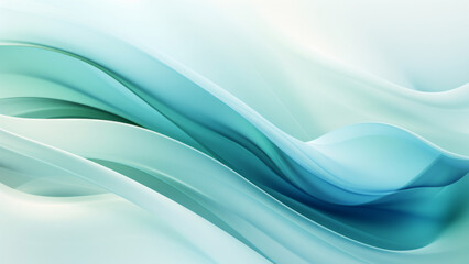 Obraz premium Abstract peppermint blue waves design with smooth curves and soft shadows on clean modern background. Fluid gradient motion of dynamic lines on minimal backdrop