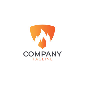 Fire shield protection logo template design vector orange and red color