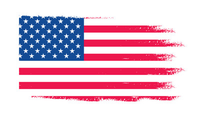 United States of America flag with watercolor paint brush strokes texture or grunge texture design. Grunge US Flag brush stroke effect. USA flag brush paint use to 4 of July American President Day.