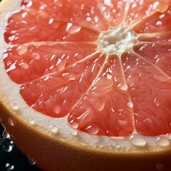 Macro shot of fresh juicy organic grapefruit slice