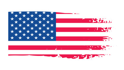 United States of America flag with watercolor paint brush strokes texture or grunge texture design. Grunge US Flag brush stroke effect. USA flag brush paint use to 4 of July American President Day.