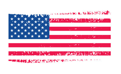 United States of America flag with watercolor paint brush strokes dirty texture or grunge texture design. Grunge US Flag brush stroke effect. USA flag brush paint use to 4 July American President Day.