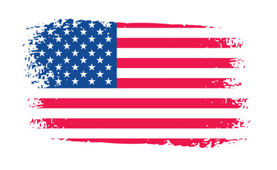 United States of America flag with watercolor paint brush strokes texture or grunge texture design. Grunge US Flag brush stroke effect. USA flag brush paint use to 4 of July American President Day.