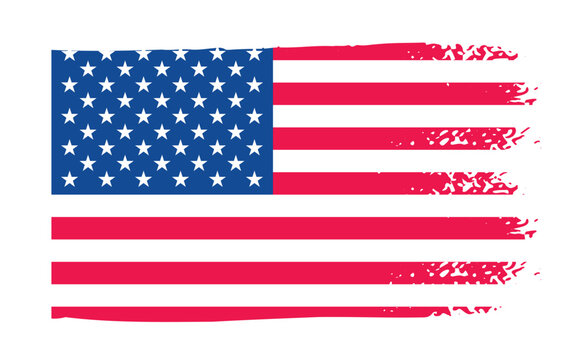 United States of America flag with watercolor paint brush strokes texture or grunge texture design. Grunge US Flag brush stroke effect. USA flag brush paint use to 4 of July American President Day.