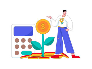 Fototapeta premium Internet financial management investment flat vector concept operation hand drawn illustration 