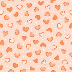 peach fuzz love seamless pattern. abstract heart and polka dots background. good for valentine, fabric, fashion design, backdrop, wallpaper, textile, dress, pajama.