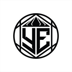 YE Letter Logo monogram hexagon slice crown sharp shield shape isolated circle abstract style design