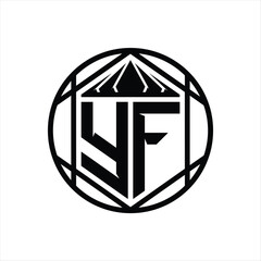YF Letter Logo monogram hexagon slice crown sharp shield shape isolated circle abstract style design