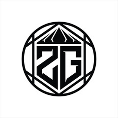 ZG Letter Logo monogram hexagon slice crown sharp shield shape isolated circle abstract style design