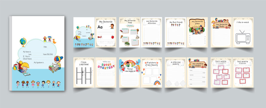 Gratitude Journal for Kids planner design layout with cover page template